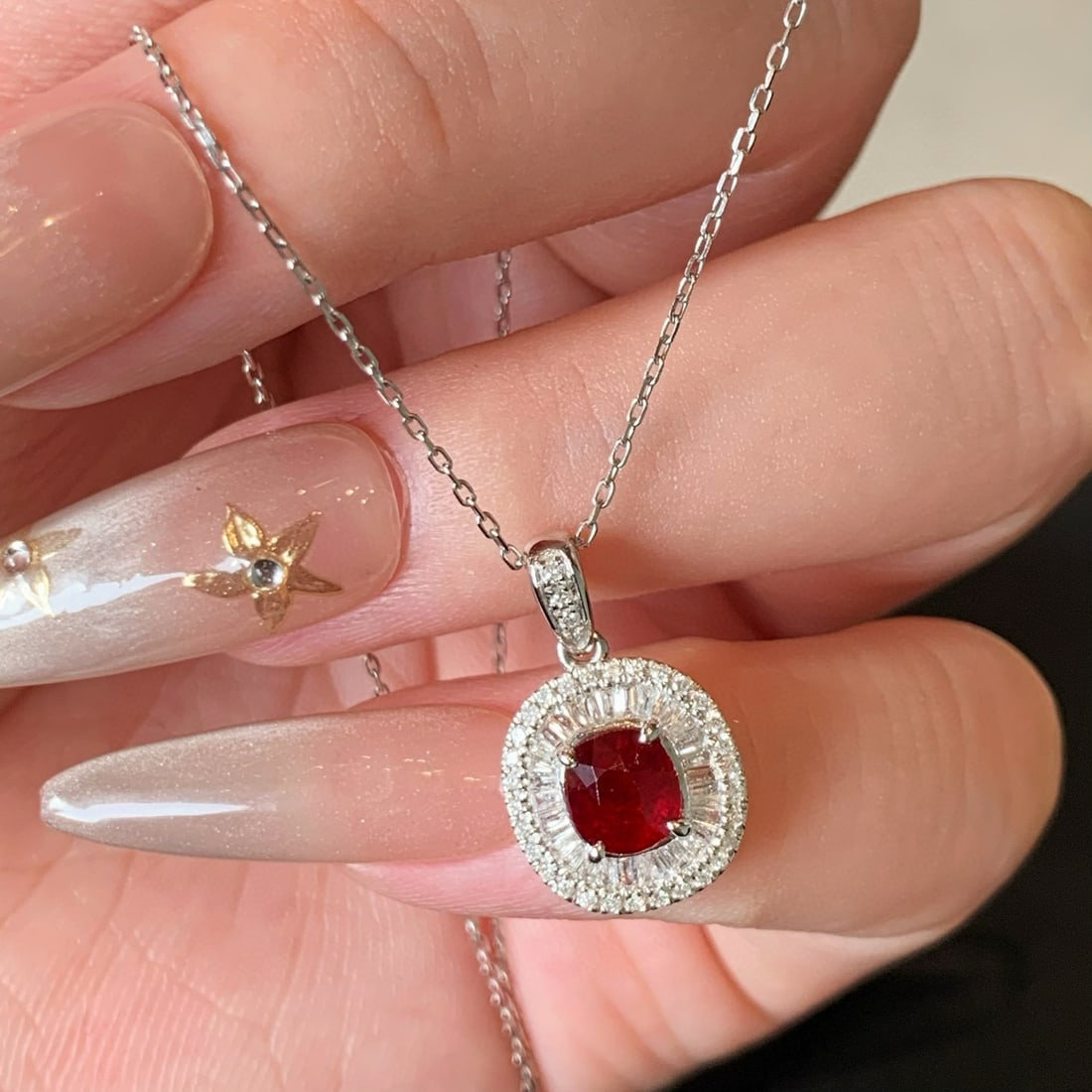 14k Gold 1.33 Ctw Natural Ruby & Diamond Pendant( Without Chain ) - 4