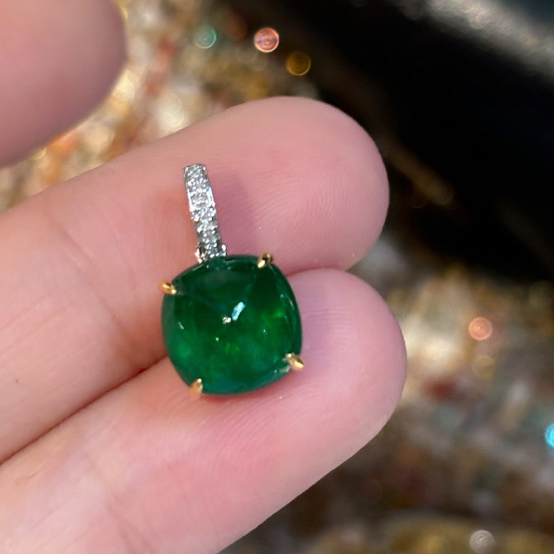 14k Gold 2.6 Ct Vivid Green Natural Emerald & Diamond Pendant( Without Chain ) - 3