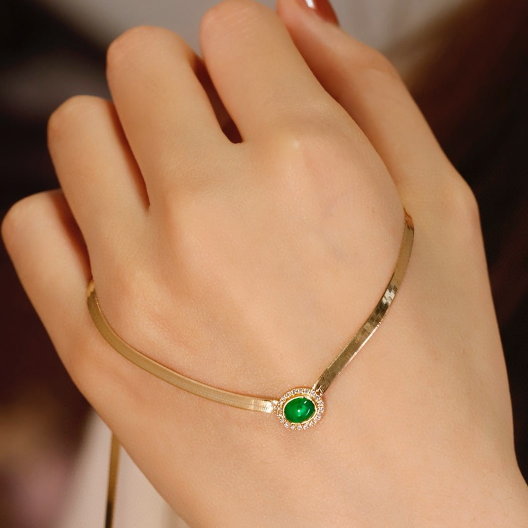 14k Gold 0.57 Ctw Vivid Green Natural Emerald & Diamond Necklace - 3