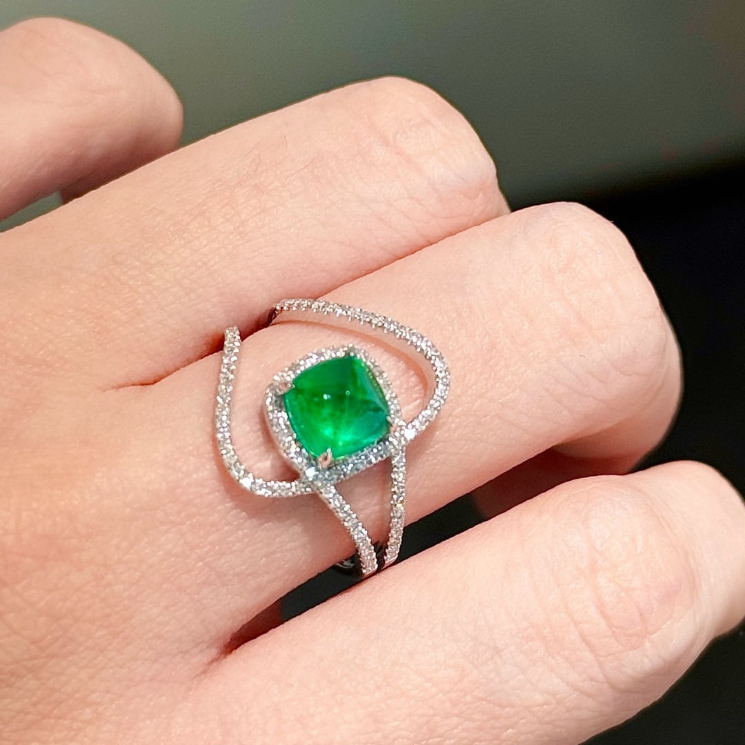 14k Gold 2.19 Ctw Vivid Green Natural Emerald & Diamond Ring - 6