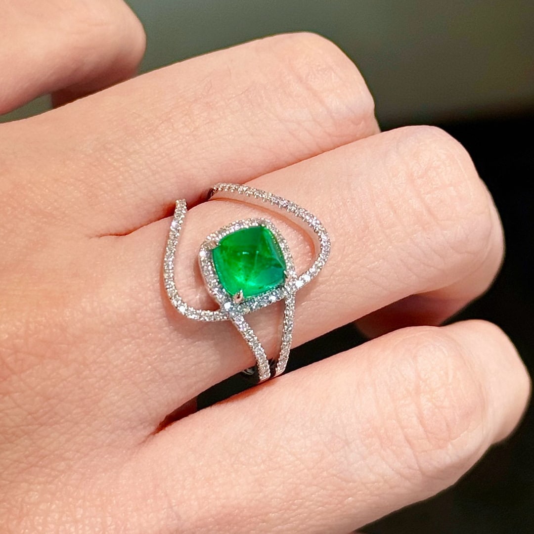 14k Gold 2.19 Ctw Vivid Green Natural Emerald & Diamond Ring - 7