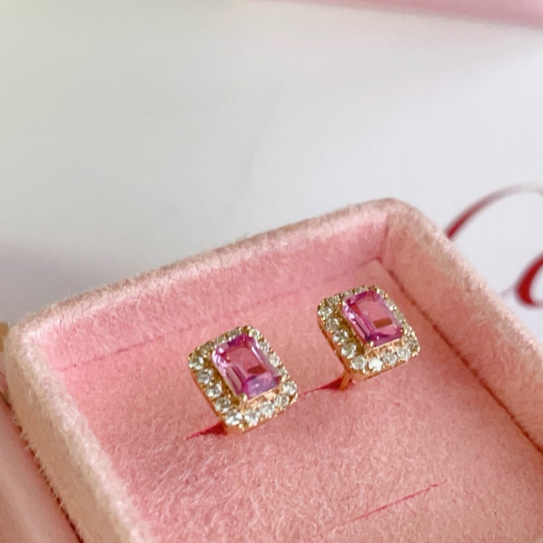 14k Gold 0.62 Ctw Natural Sapphire & Diamond Earrings - 2