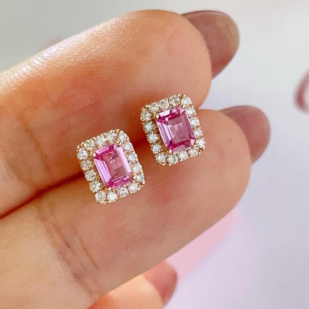 14k Gold 0.62 Ctw Natural Sapphire & Diamond Earrings - 4