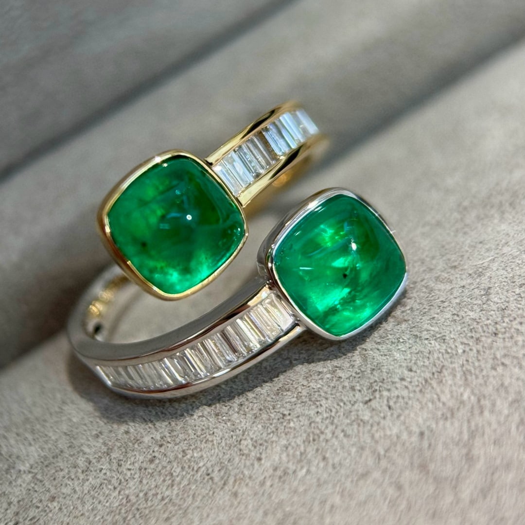 14k Gold 3.68 Ctw Vivid Green Natural Emerald & Diamond Ring (1 of 9)