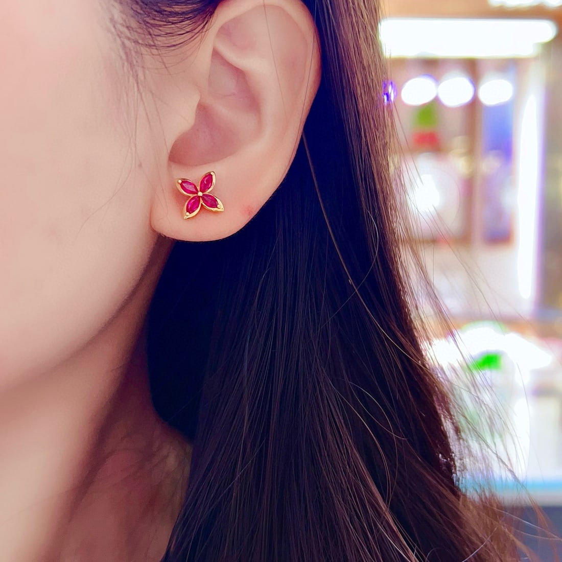 14k Gold 1.4 Ct Natural Ruby Earrings - 6