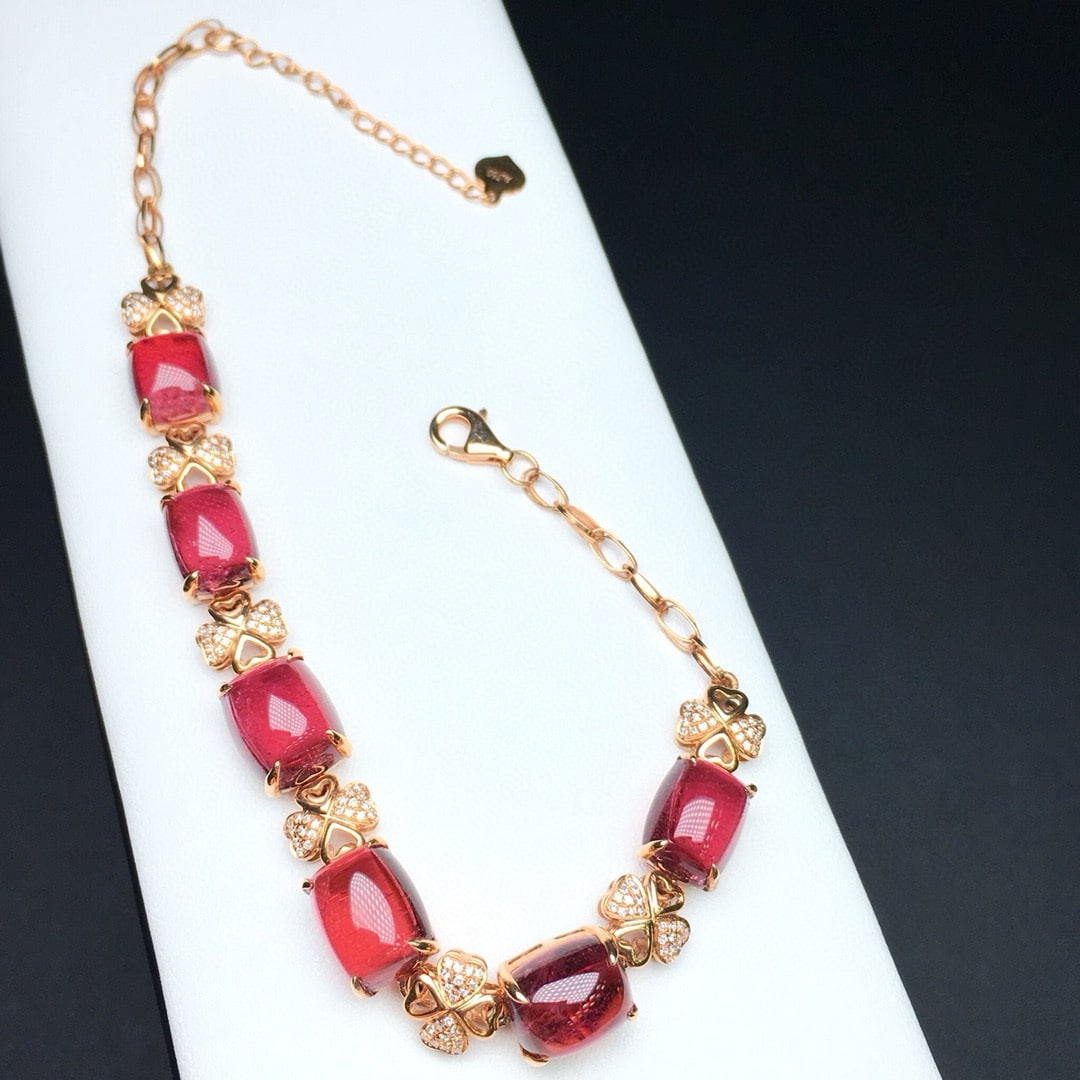 14k Gold 18.9 Ct Natural Tourmaline & Diamond Bracelet - 2