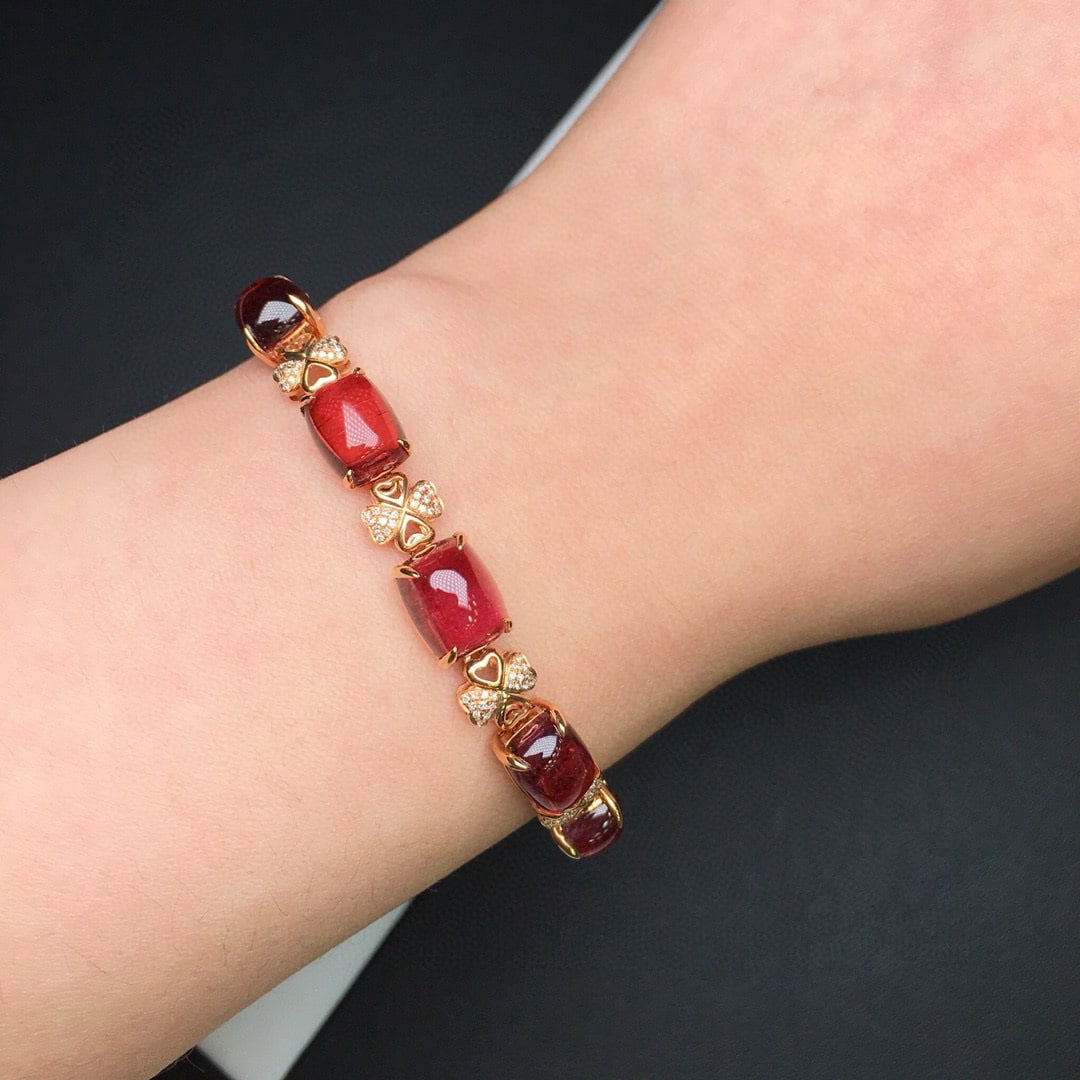 14k Gold 18.9 Ct Natural Tourmaline & Diamond Bracelet - 6