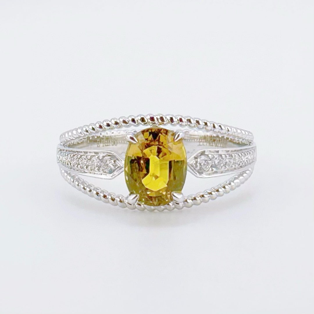 14k Gold 1.25 Ctw Natural Sapphire & Diamond Ring: Ref:231080215 // gold content:14k gold // ring size:7. 25us // // main gemstone:sapphire // shape:oval // carat weight:1. 14ct // color:yellow // treatment:natural // // adjacent gemstone 2 : diamond