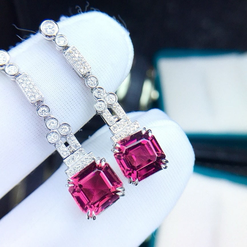 14k Gold 4.9 Ct Natural Tourmaline & Diamond Earrings - 2