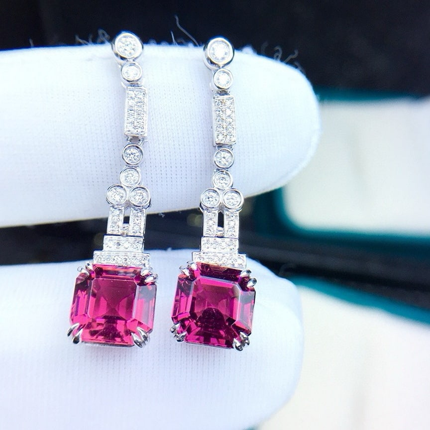 14k Gold 4.9 Ct Natural Tourmaline & Diamond Earrings - 3