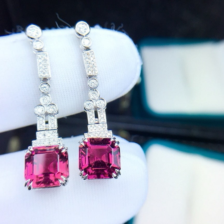 14k Gold 4.9 Ct Natural Tourmaline & Diamond Earrings - 4