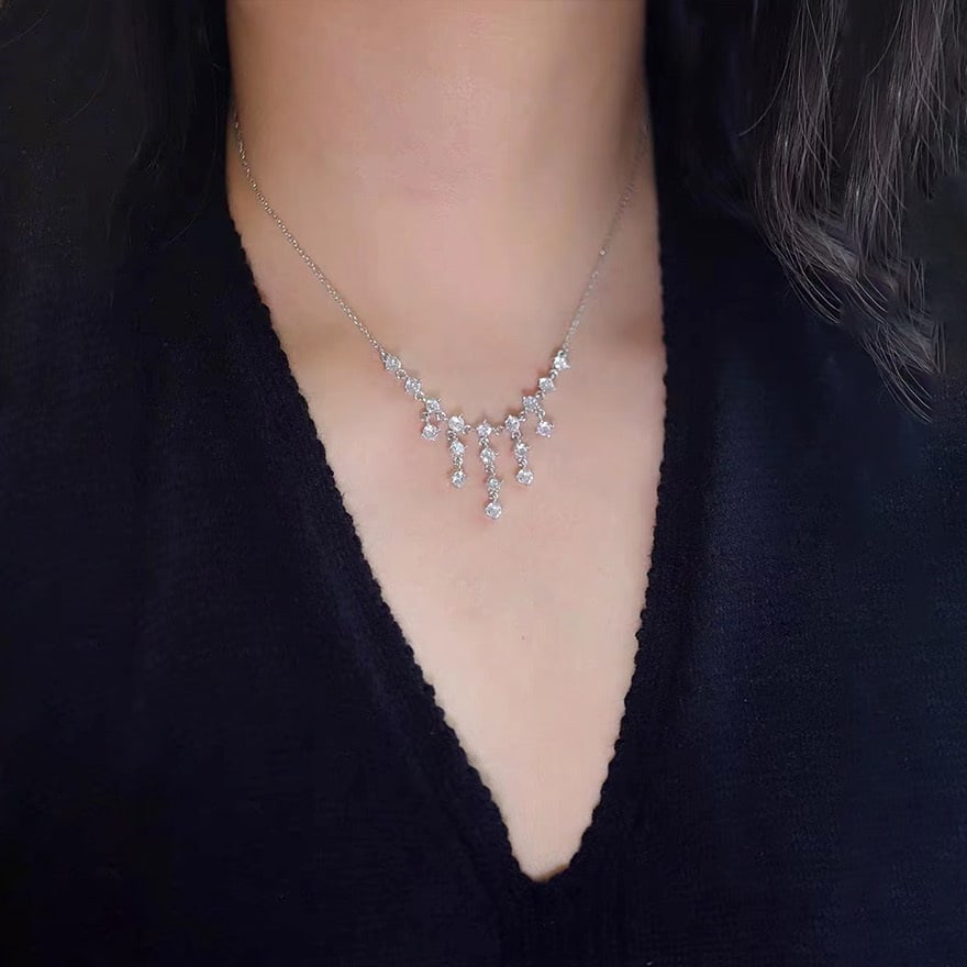 14k Gold 1.2 Ct Natural H Diamond Necklace - 9