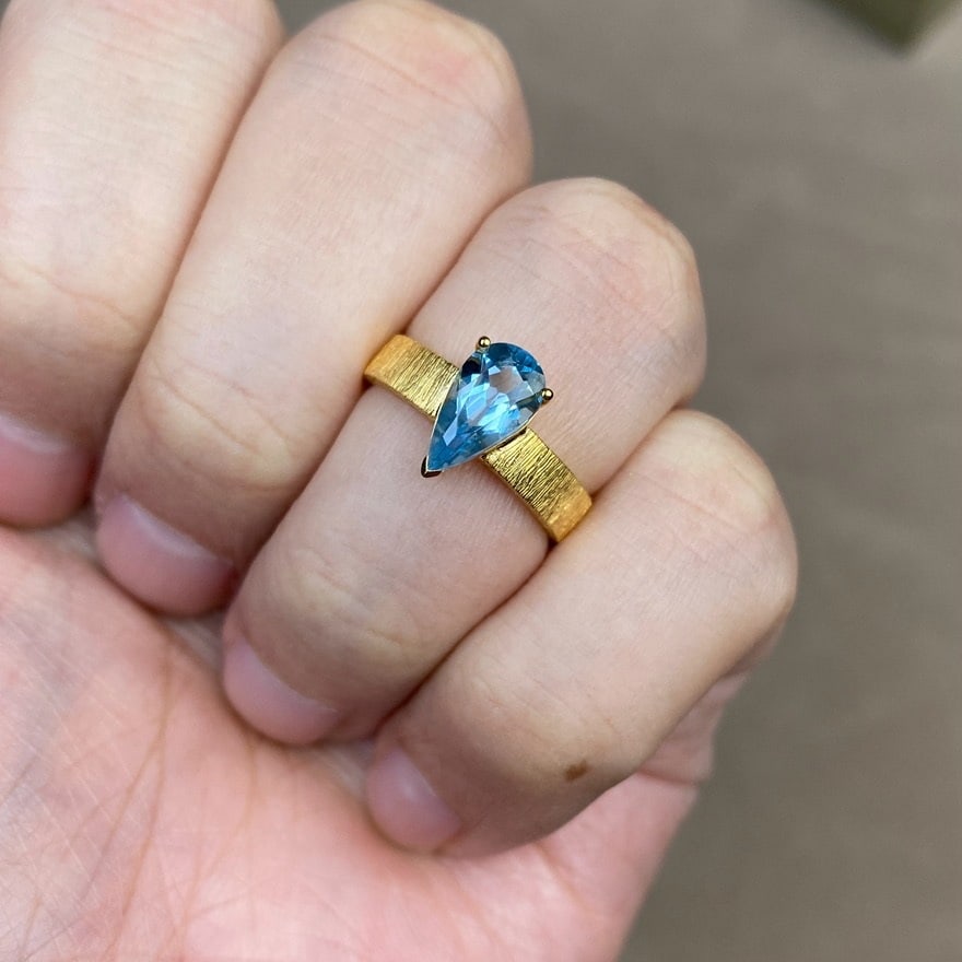 14k Gold 1.25 Ct Natural Aquamarine Ring - 7