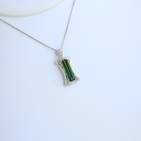 14k Gold 1.35 Ct Natural Tourmaline & Diamond Pendant( Without Chain ) - 3