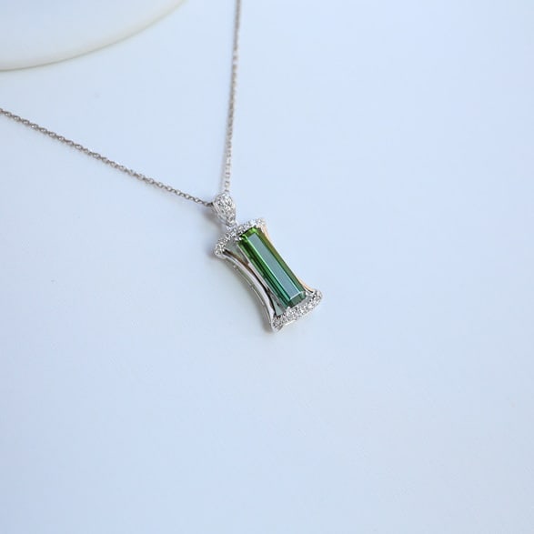 14k Gold 1.35 Ct Natural Tourmaline & Diamond Pendant( Without Chain ) - 4