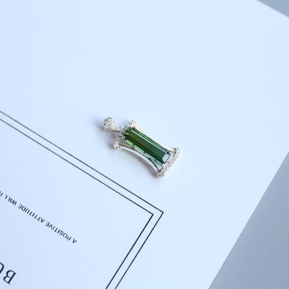 14k Gold 1.35 Ct Natural Tourmaline & Diamond Pendant( Without Chain ) - 6