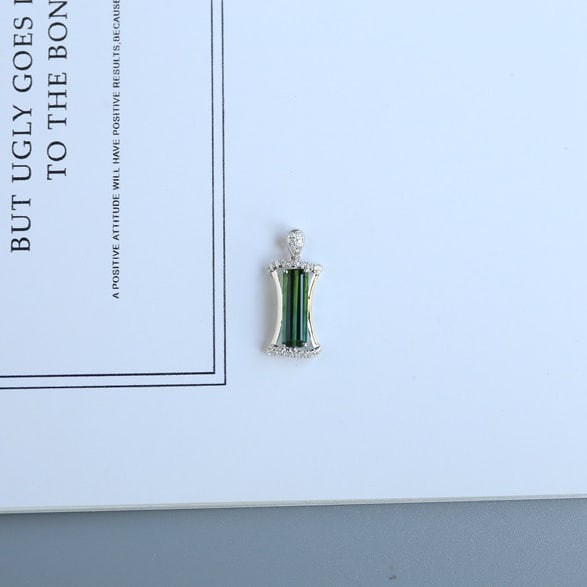 14k Gold 1.35 Ct Natural Tourmaline & Diamond Pendant( Without Chain ) - 7