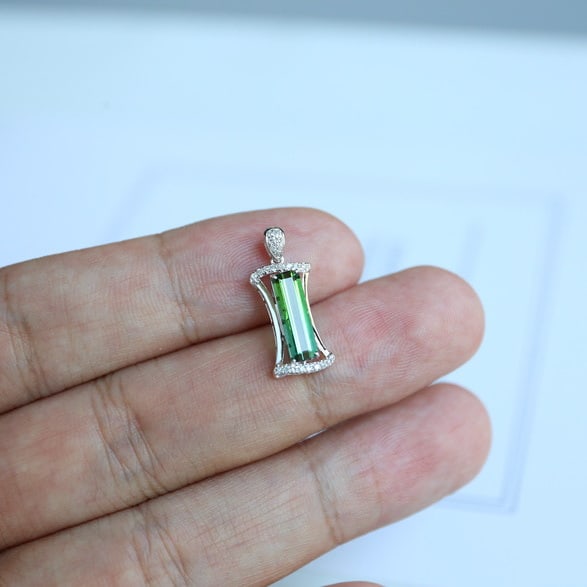 14k Gold 1.35 Ct Natural Tourmaline & Diamond Pendant( Without Chain ) - 8