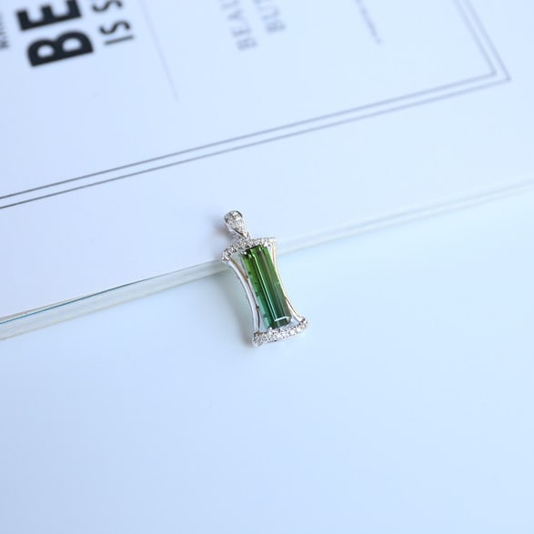 14k Gold 1.35 Ct Natural Tourmaline & Diamond Pendant( Without Chain ) - 9