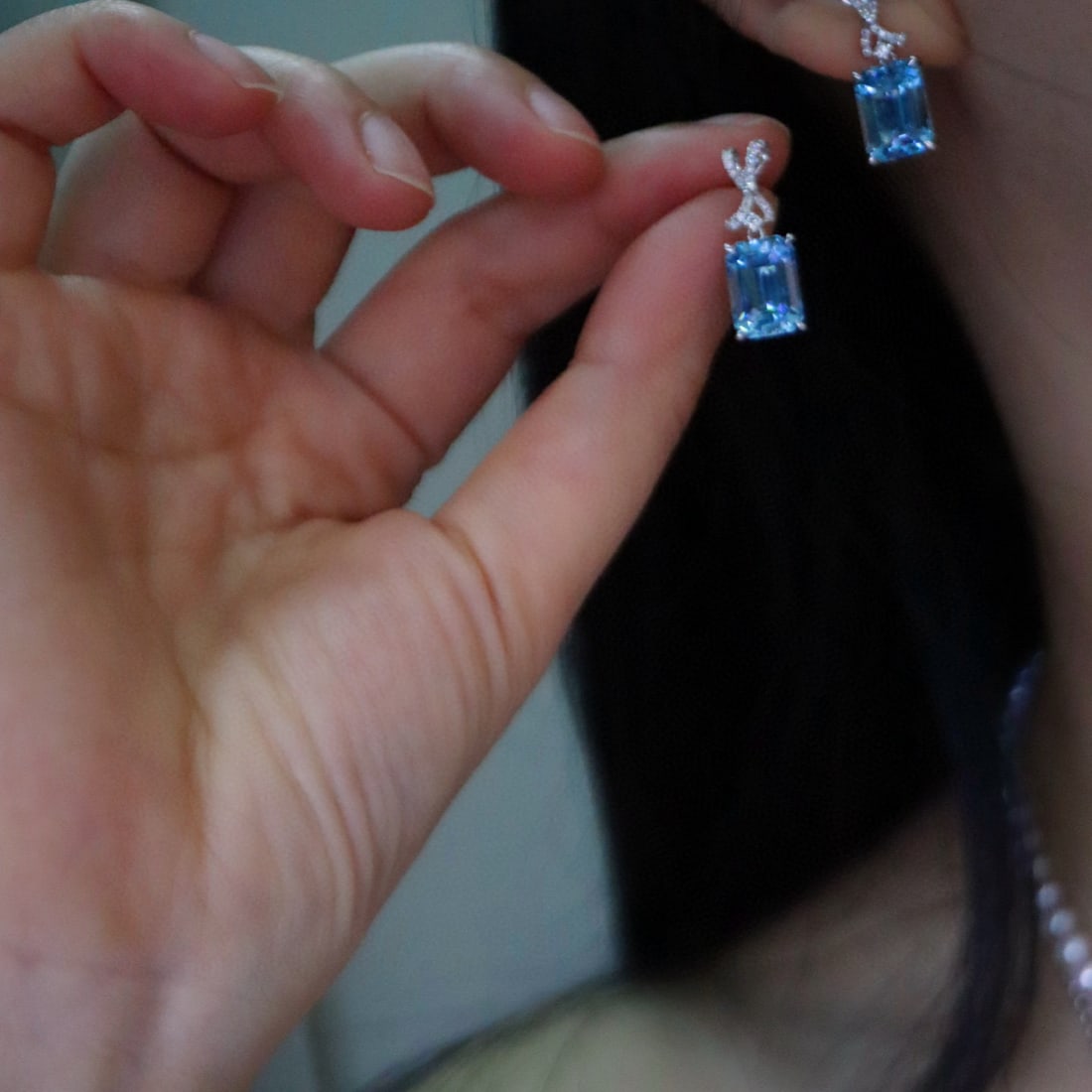 14k Gold 5.33 Ctw Natural Aquamarine & Diamond Earrings - 5