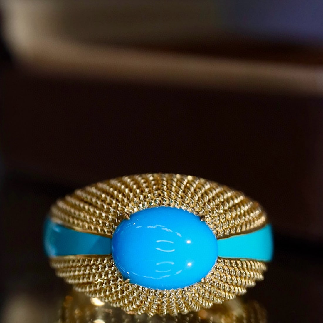14k Gold 1.75 Ct Natural Blue Turquoise Ring: Ref:231080245 // gold content:14k gold // ring size:7. 25us // // main gemstone:blue turquoise // shape:oval // carat weight:1. 75ct // color:blue // treatment:natural // High Estimate: 5300 Low