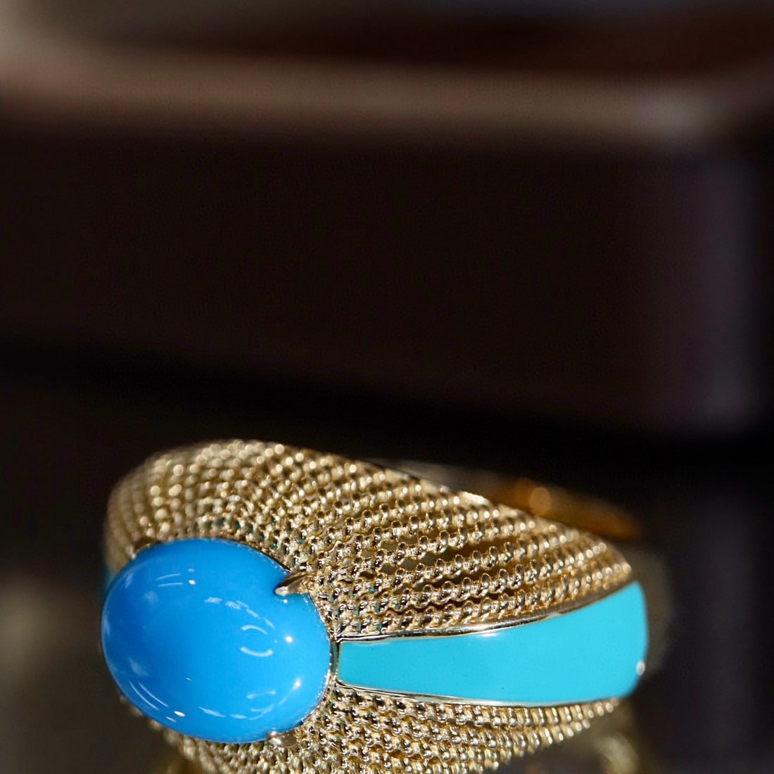 14k Gold 1.75 Ct Natural Blue Turquoise Ring - 3