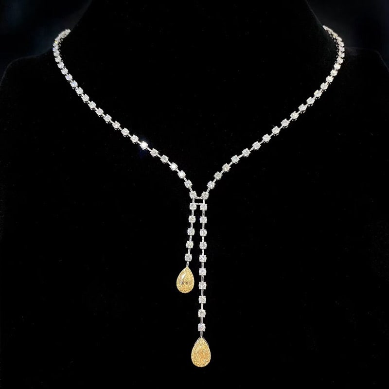 14k Gold 9.66 Ctw Natural Yellow Diamond & Diamond Necklace: Ref:231080247 // gold content:14k gold // main gemstone:yellow diamond // shape:pear // carat weight:1. 5ct // color:yellow // treatment:natural // // adjacent gemstone 2 : diamond // shape:round // c