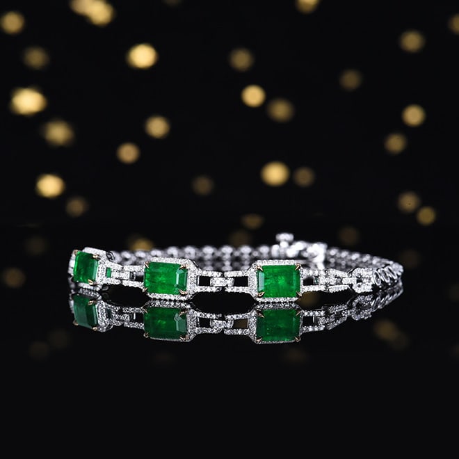 14k Gold 3.01 Ctw Vivid Green Natural Emerald & Diamond Bracelet - 3