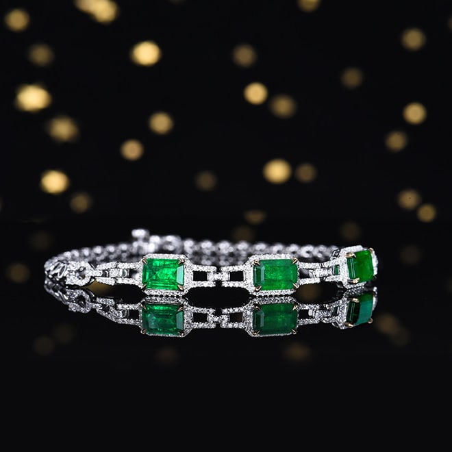 14k Gold 3.01 Ctw Vivid Green Natural Emerald & Diamond Bracelet - 4