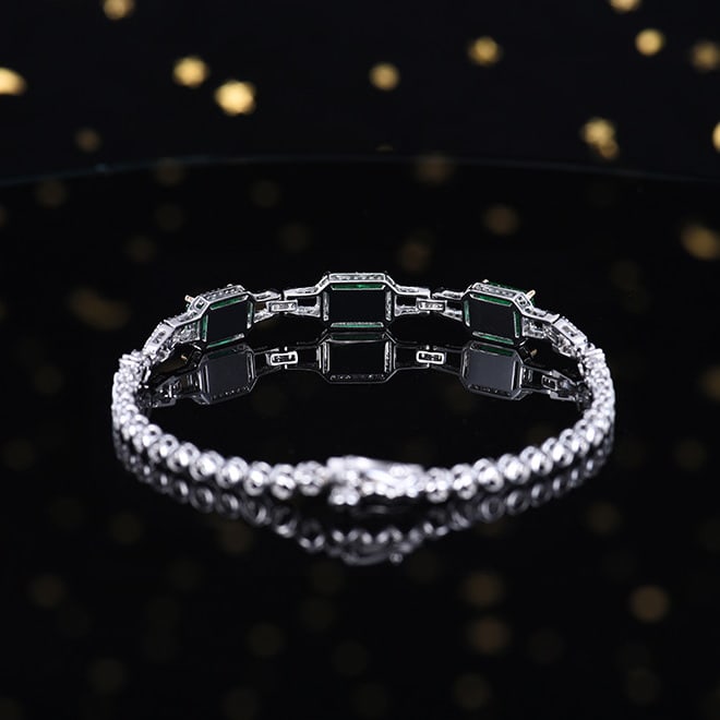 14k Gold 3.01 Ctw Vivid Green Natural Emerald & Diamond Bracelet - 5