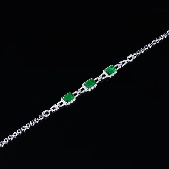 14k Gold 3.01 Ctw Vivid Green Natural Emerald & Diamond Bracelet - 6