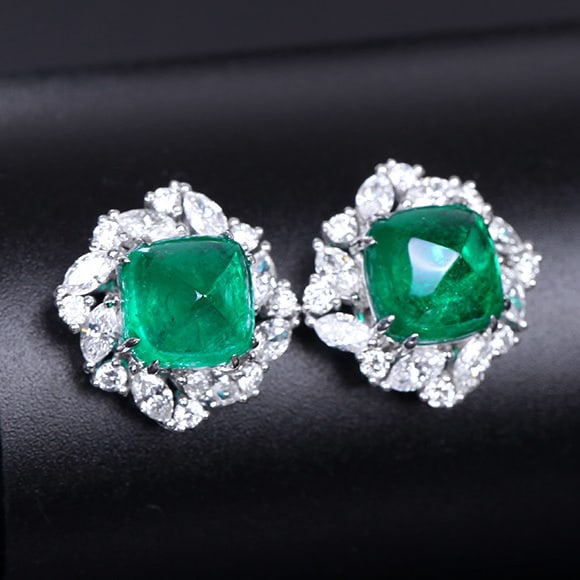 14k Gold 6.46 Ctw Vivid Green Natural Emerald & Diamond Earrings - 2