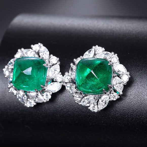14k Gold 6.46 Ctw Vivid Green Natural Emerald & Diamond Earrings - 3