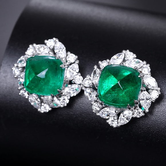 14k Gold 6.46 Ctw Vivid Green Natural Emerald & Diamond Earrings - 5