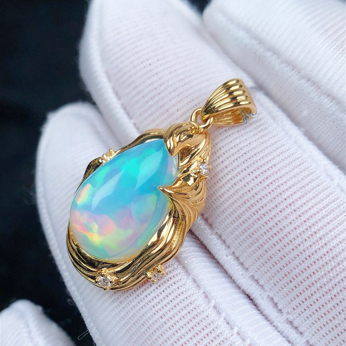 14k Gold 4.85 Ctw Natural Opal & Diamond Pendant( Without Chain ) - 2