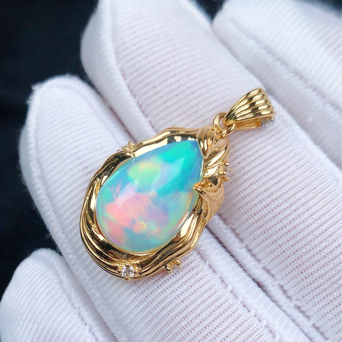 14k Gold 4.85 Ctw Natural Opal & Diamond Pendant( Without Chain ) - 3