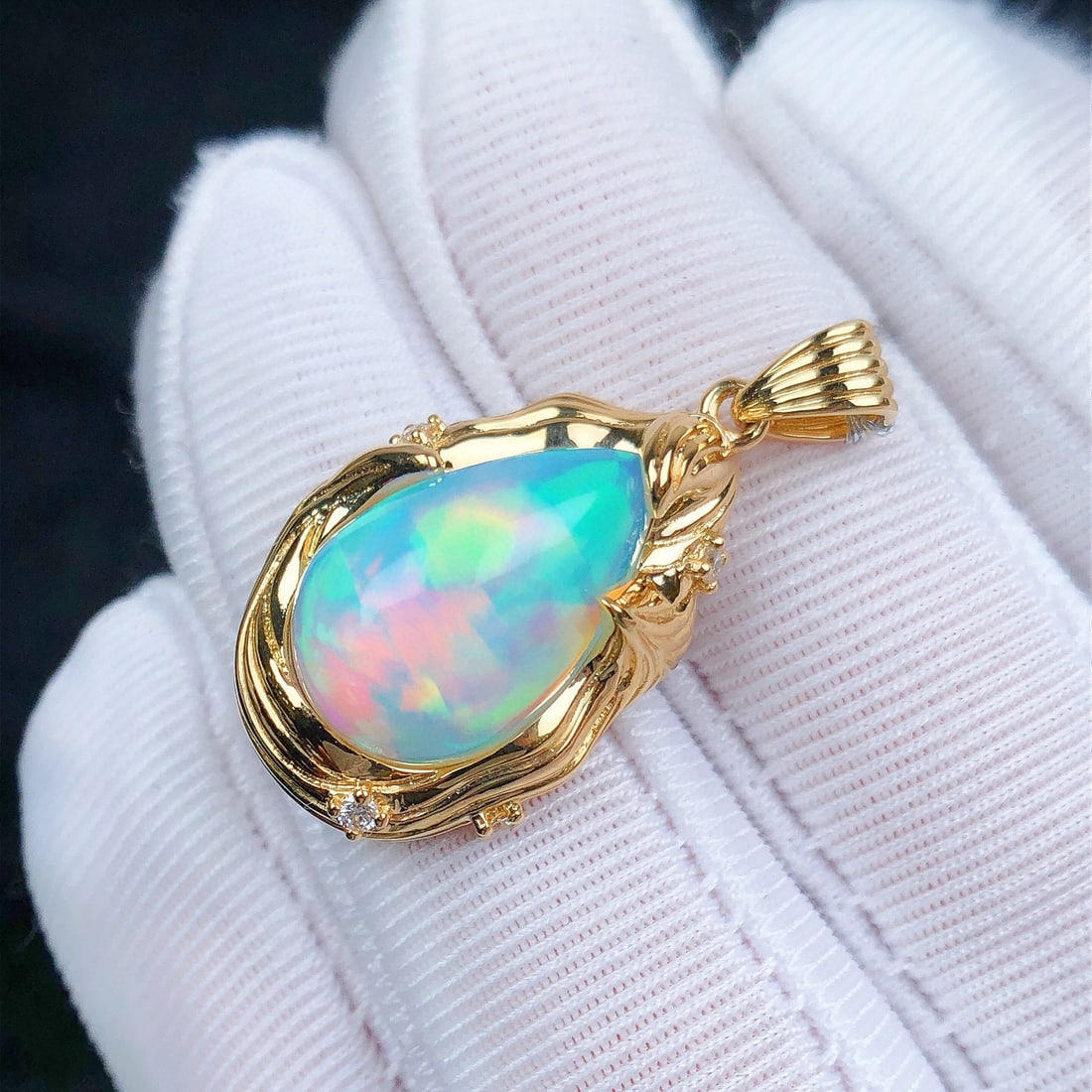 14k Gold 4.85 Ctw Natural Opal & Diamond Pendant( Without Chain ) - 5