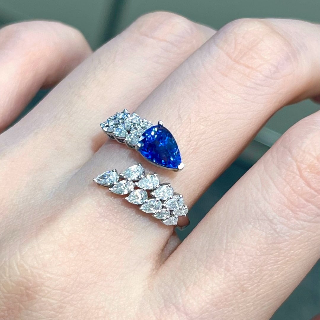 14k Gold 2.00 Ctw Natural Sapphire & Lab Grown Diamond Ring - 8