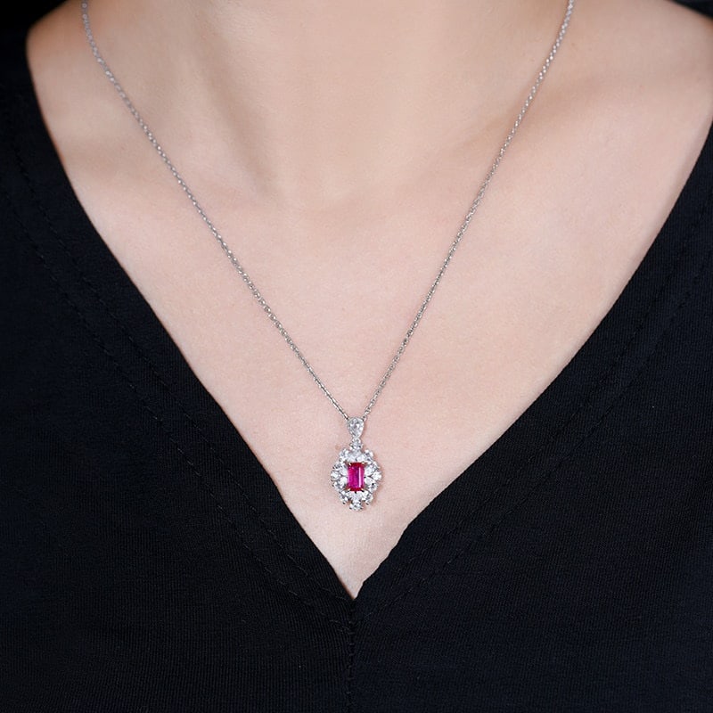 14k Gold 0.58 Ctw Natural Ruby & Diamond Pendant( Without Chain ) - 5