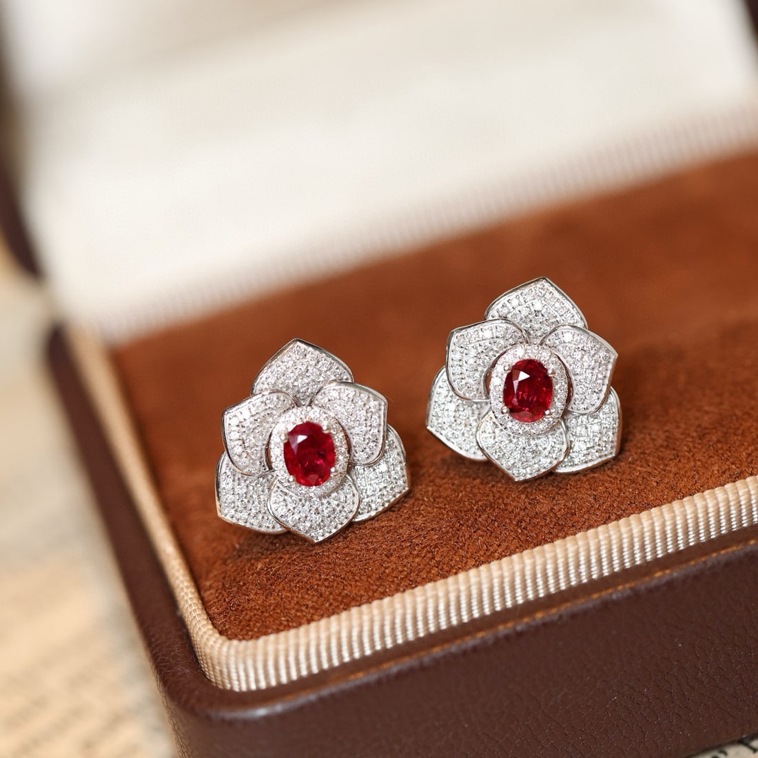 14k Gold 1.31 Ctw Natural Ruby & Diamond Earrings - 4