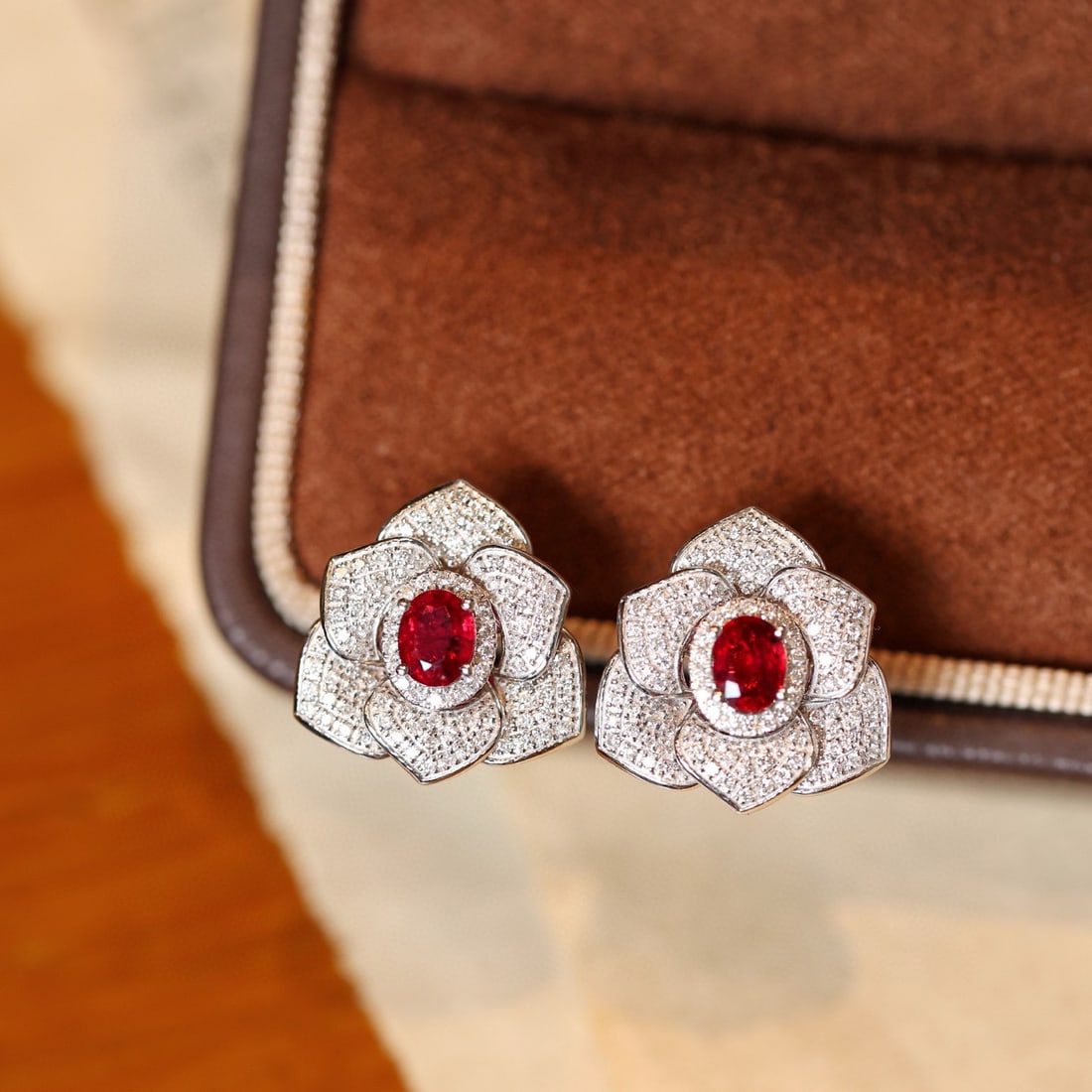 14k Gold 1.31 Ctw Natural Ruby & Diamond Earrings - 5