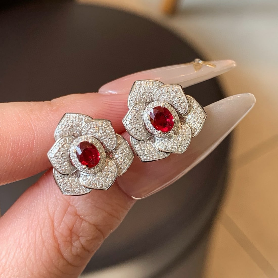 14k Gold 1.31 Ctw Natural Ruby & Diamond Earrings - 6