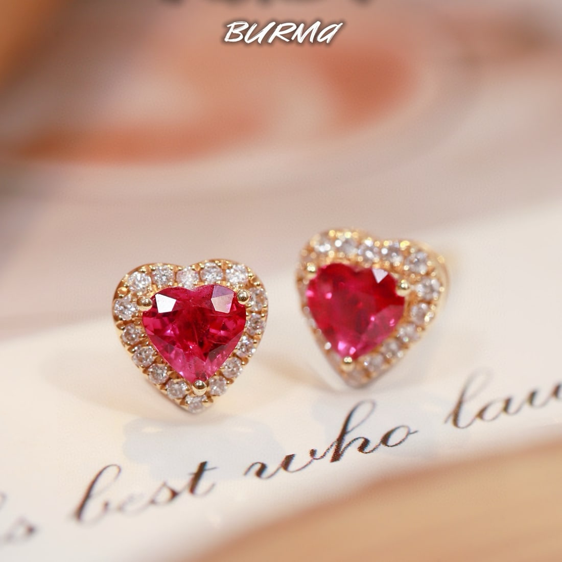 14k Gold 0.64 Ctw Natural Ruby & Diamond Earrings: Ref:231080267 // gold content:14k gold // main gemstone:ruby // shape:heart // carat weight:0. 54ct // color:red // treatment:natural // // adjacent gemstone 2 : diamond // shape:round // carat