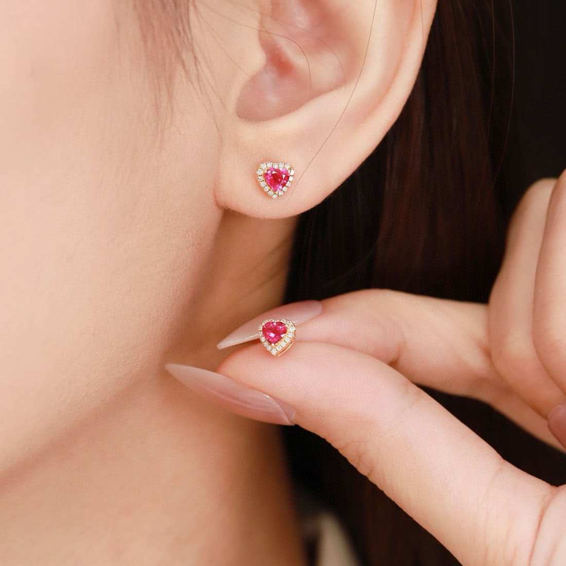 14k Gold 0.64 Ctw Natural Ruby & Diamond Earrings - 2
