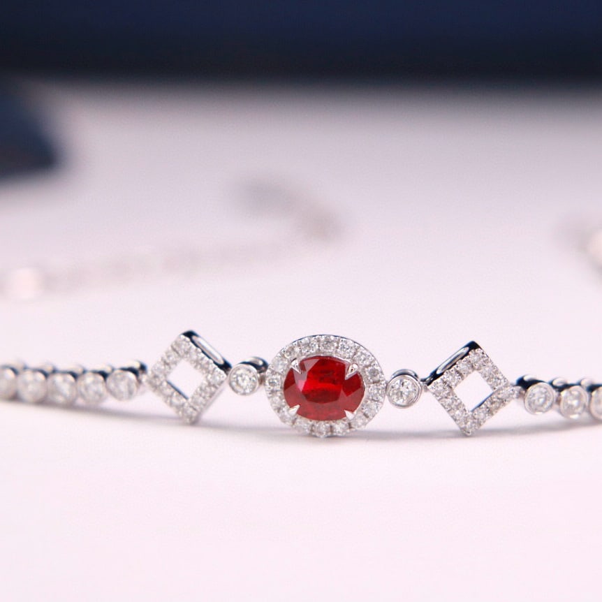 14k Gold 0.80 Ctw Natural Ruby & Diamond Bracelet - 3