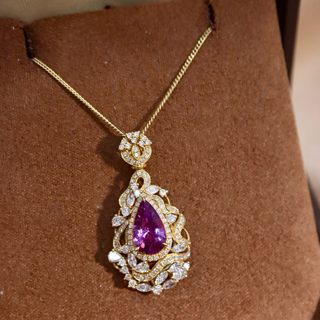 14k Gold 2.48 Ctw Natural Sapphire & Diamond Pendant( Without Chain ) - 3