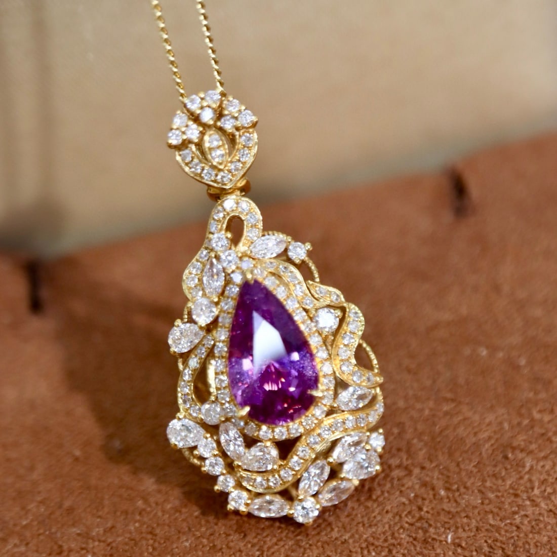 14k Gold 2.48 Ctw Natural Sapphire & Diamond Pendant( Without Chain ) - 4
