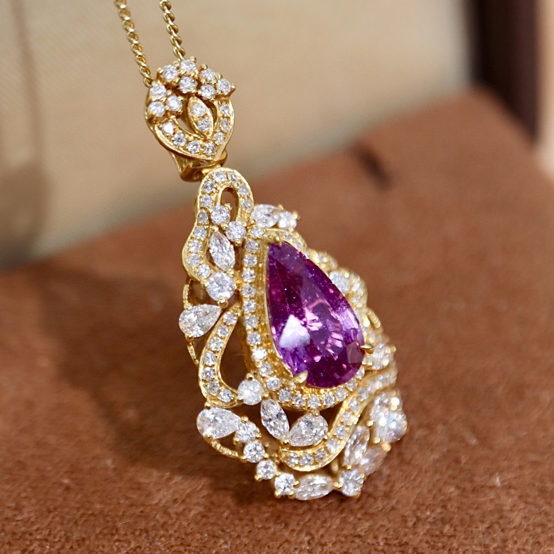 14k Gold 2.48 Ctw Natural Sapphire & Diamond Pendant( Without Chain ) - 5