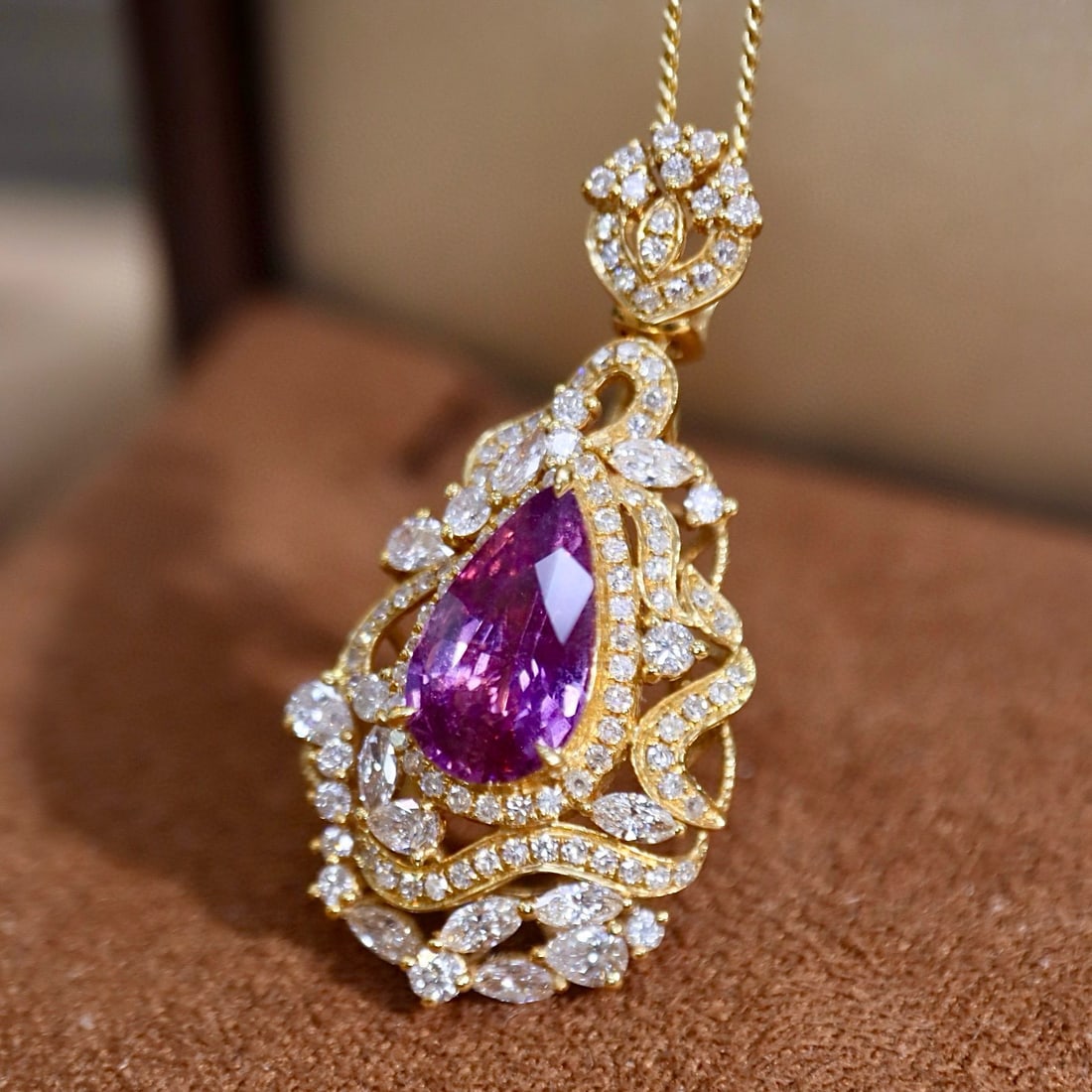 14k Gold 2.48 Ctw Natural Sapphire & Diamond Pendant( Without Chain ) - 6