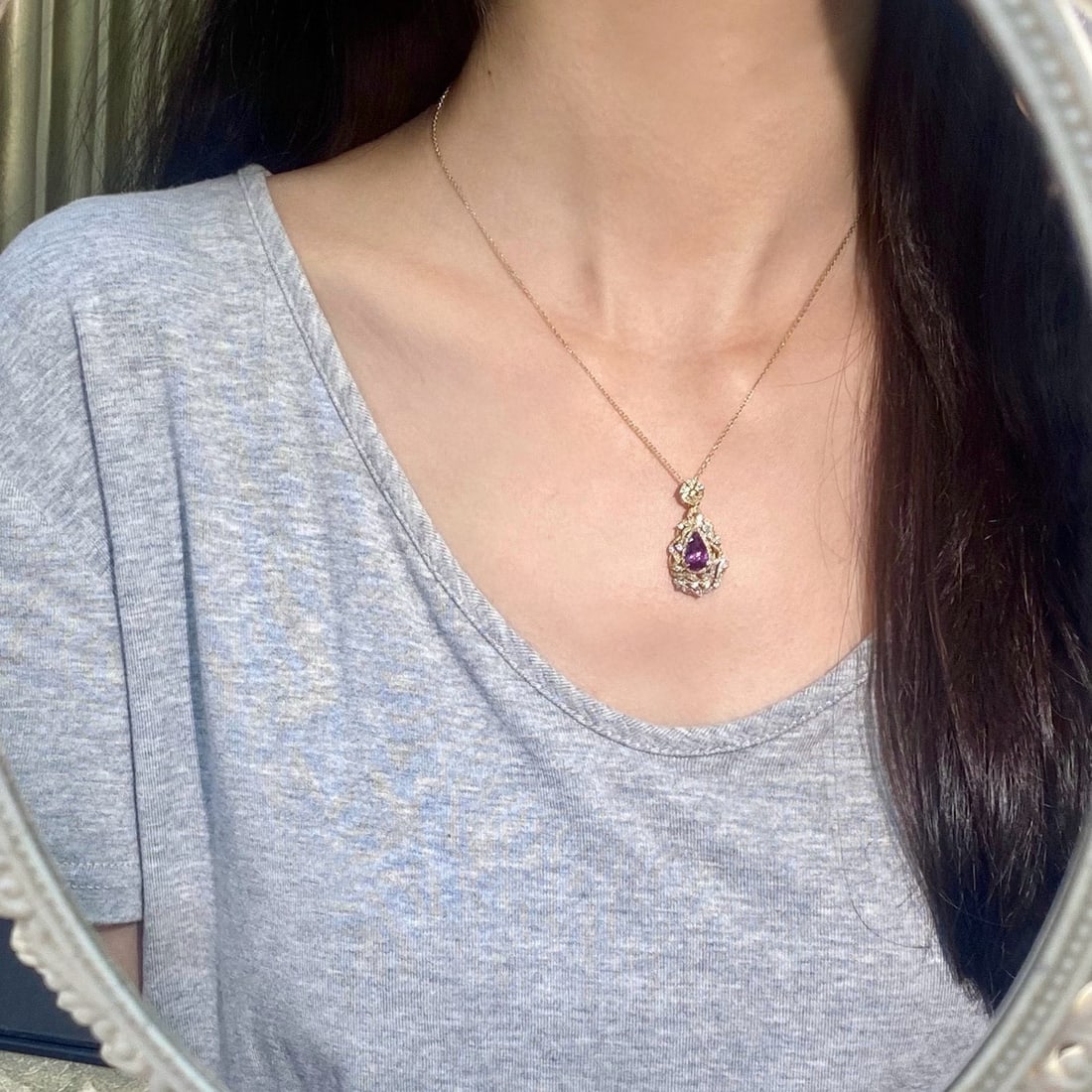 14k Gold 2.48 Ctw Natural Sapphire & Diamond Pendant( Without Chain ) - 8